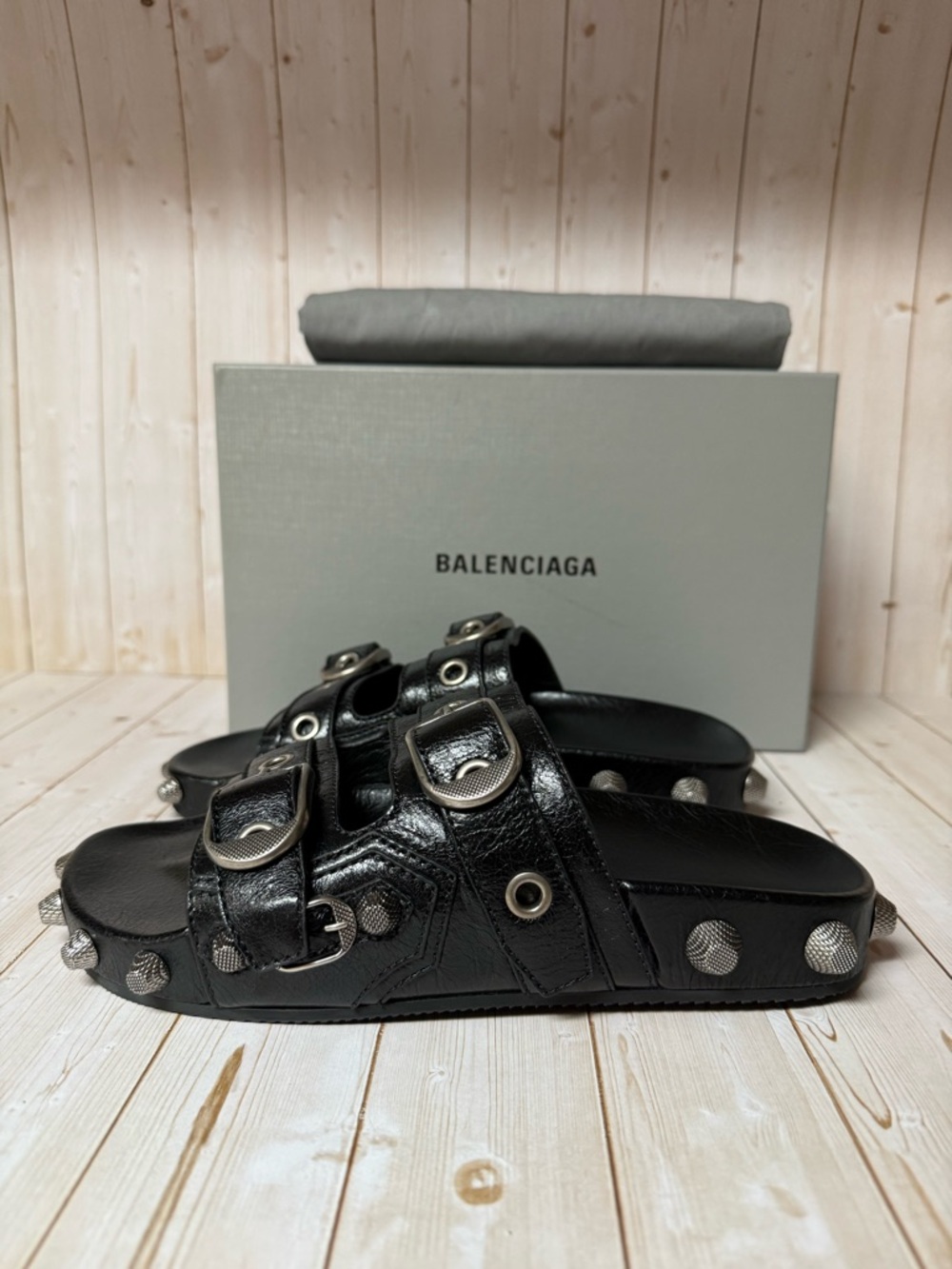 Balenciaga Agneau Arena Cagole Leather Slide Sandals Black Sz 40 / 7 - Picture 4 of 12